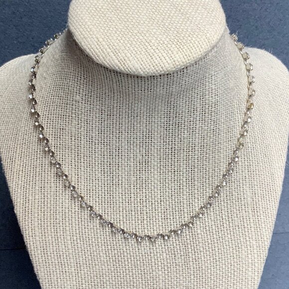 Vintage Jewelry - Vintage Rhinestone Choker Necklace 16 In As Is Silver Scooped Spacers Sparkly